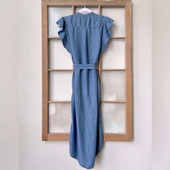 EUC Gap Flutter Sleeve Chambray Tencel Midi Shirt Dress - Med Indigo - Size XS - Picture 10 of 14